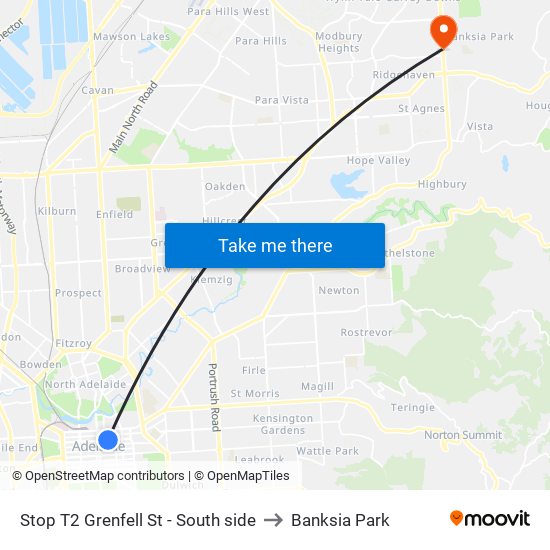 Stop T2 Grenfell St - South side to Banksia Park map