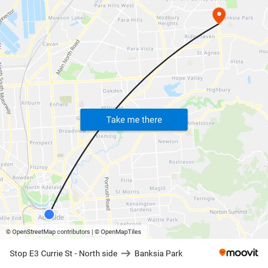 Stop E3 Currie St - North side to Banksia Park map