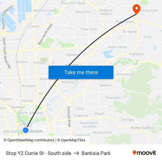 Stop Y2 Currie St - South side to Banksia Park map