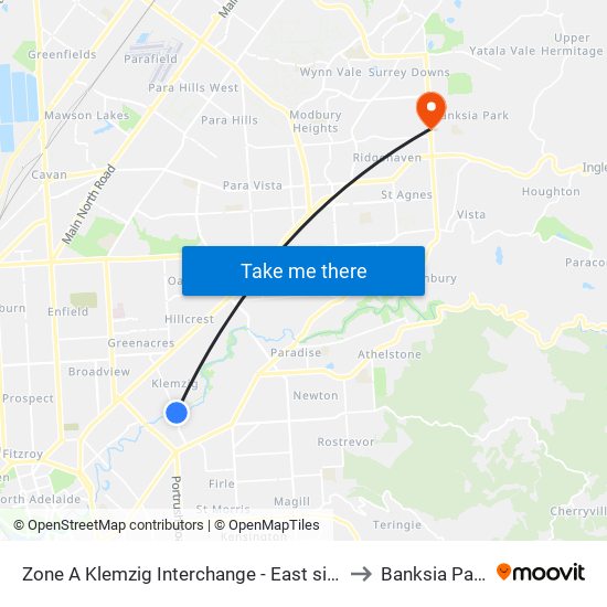 Zone A Klemzig Interchange - East side to Banksia Park map