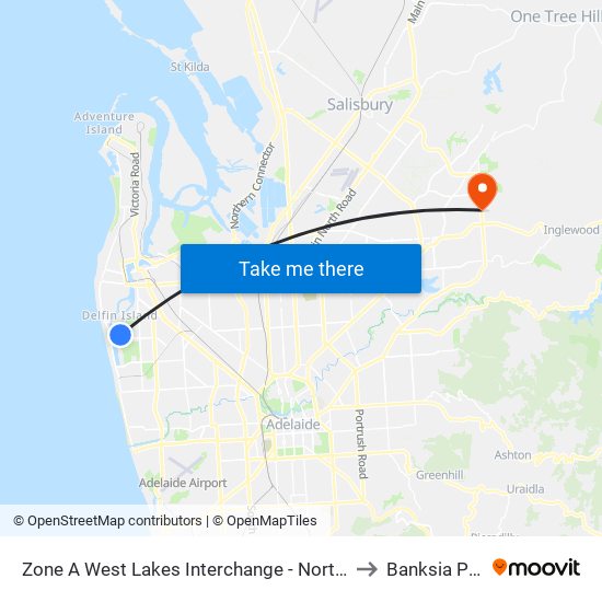Zone A West Lakes Interchange - North side to Banksia Park map