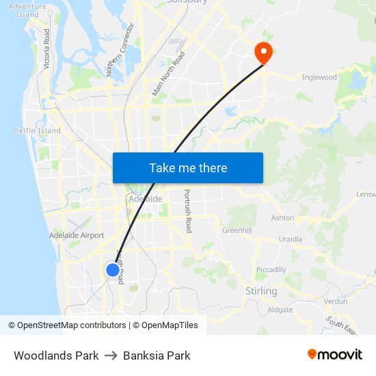 Woodlands Park to Banksia Park map