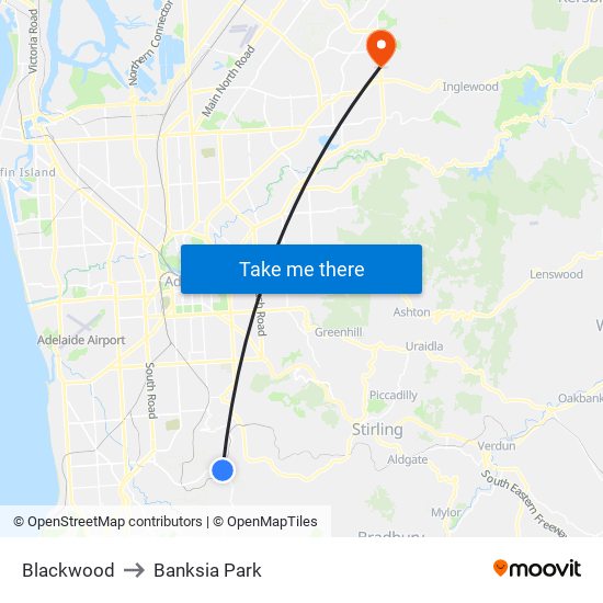 Blackwood to Banksia Park map