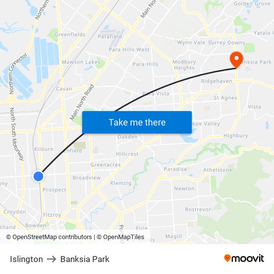 Islington to Banksia Park map