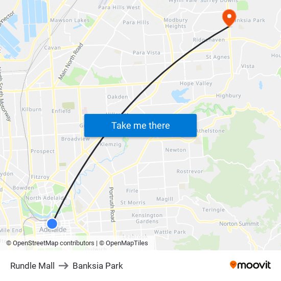 Rundle Mall to Banksia Park map