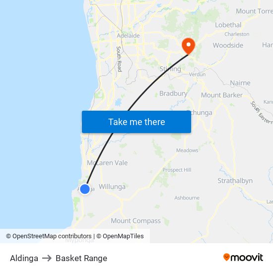 Aldinga to Basket Range map