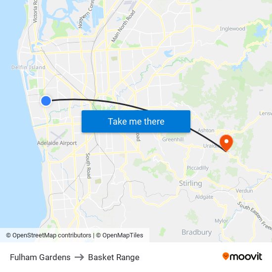 Fulham Gardens to Basket Range map