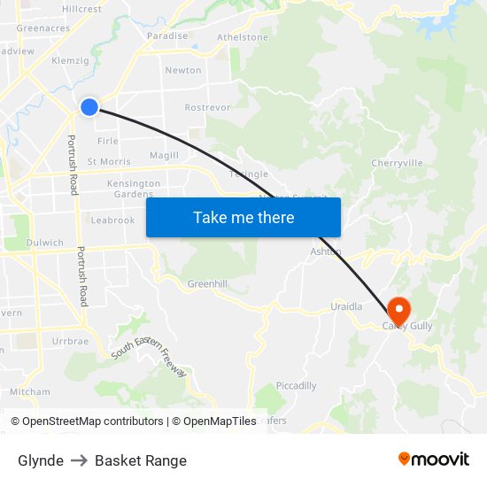 Glynde to Basket Range map