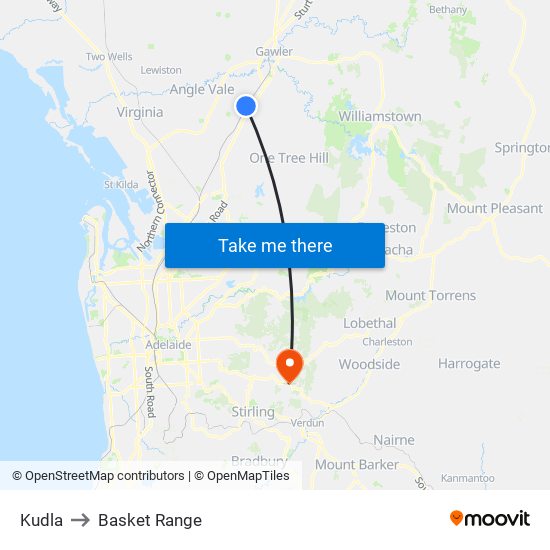 Kudla to Basket Range map