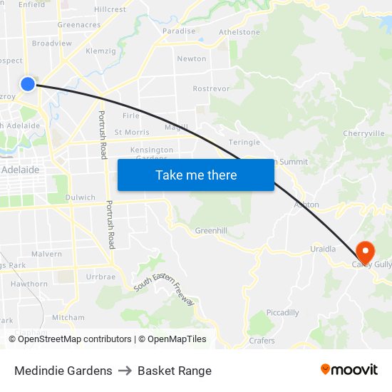 Medindie Gardens to Basket Range map