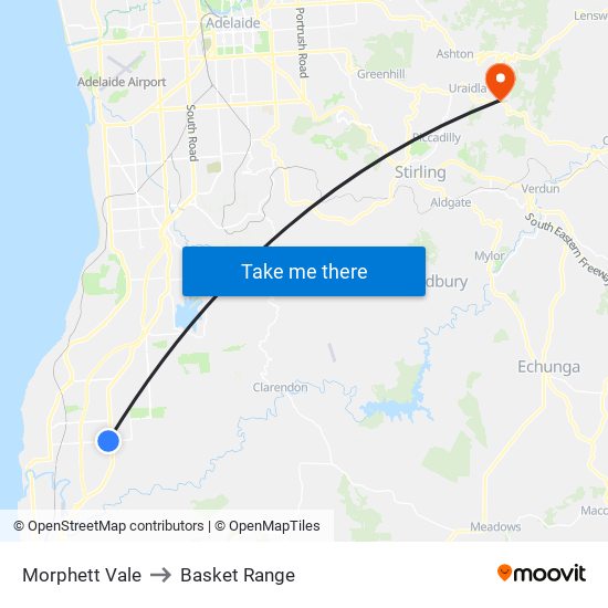 Morphett Vale to Basket Range map