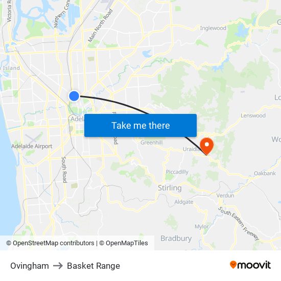 Ovingham to Basket Range map