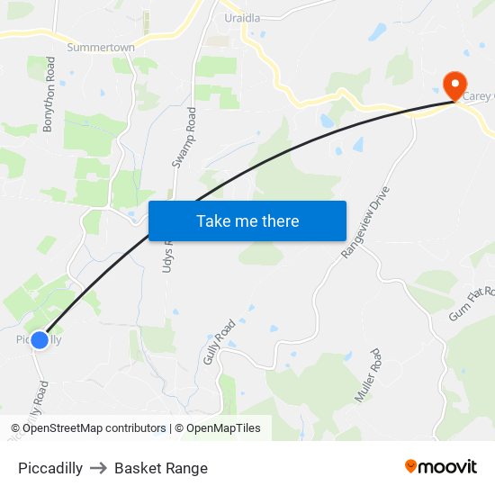 Piccadilly to Basket Range map