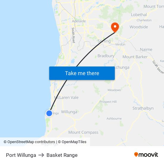 Port Willunga to Basket Range map