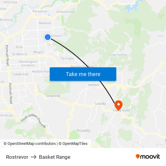 Rostrevor to Basket Range map