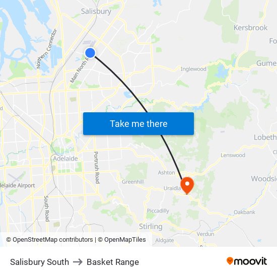 Salisbury South to Basket Range map