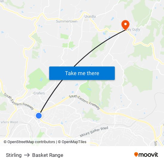 Stirling to Basket Range map