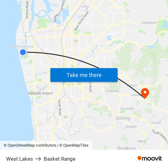 West Lakes to Basket Range map