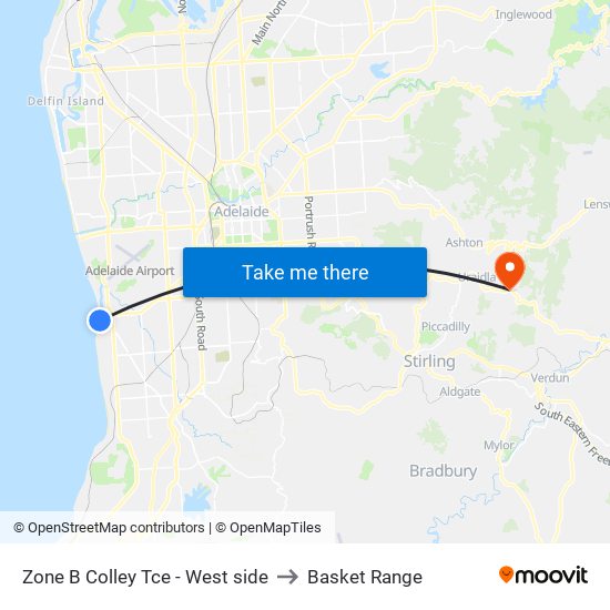 Zone B Glenelg Interchange - West side to Basket Range map