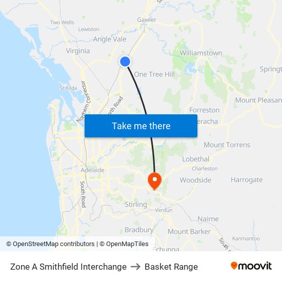 Zone A Smithfield Interchange to Basket Range map