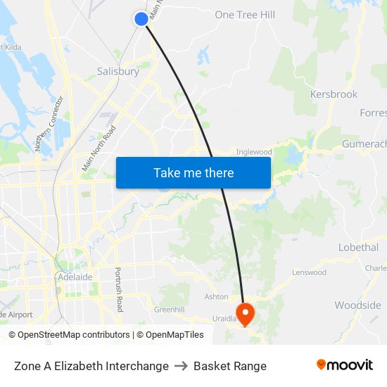 Zone A Elizabeth Interchange to Basket Range map