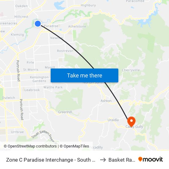 Zone C Paradise Interchange - South East side to Basket Range map