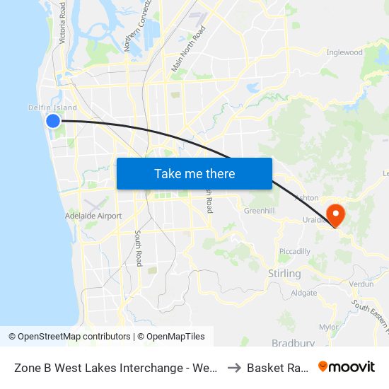 Zone B West Lakes Interchange - West side to Basket Range map