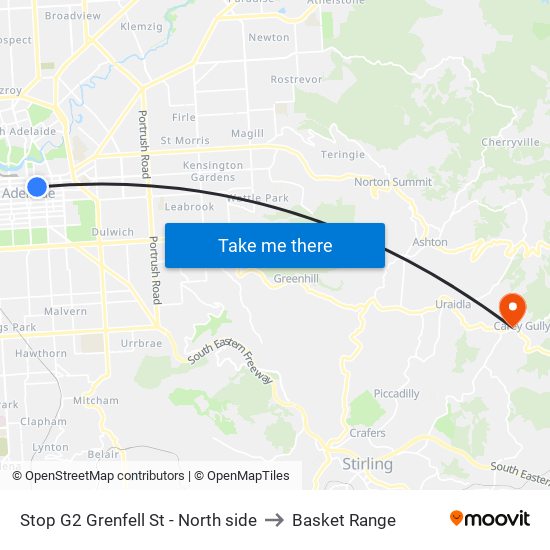 Stop G2 Grenfell St - North side to Basket Range map