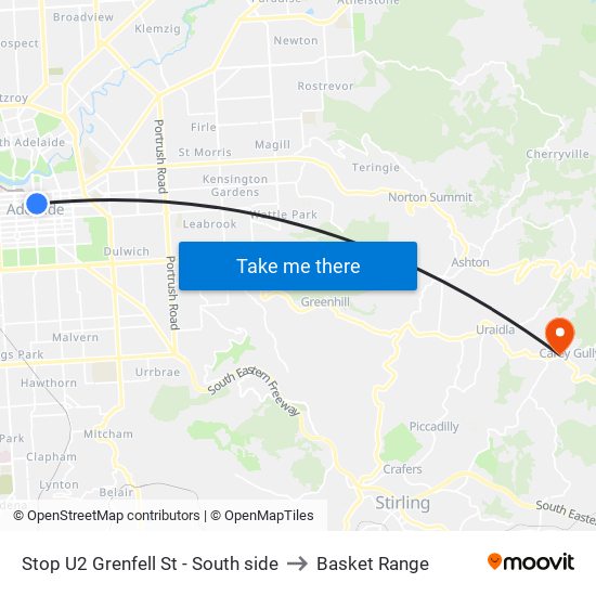 Stop U2 Grenfell St - South side to Basket Range map