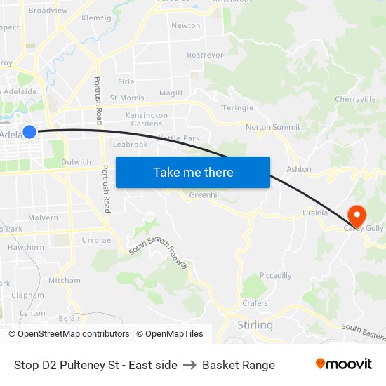 Stop D2 Pulteney St - East side to Basket Range map