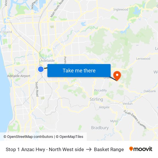 Stop 1 Anzac Hwy - North West side to Basket Range map