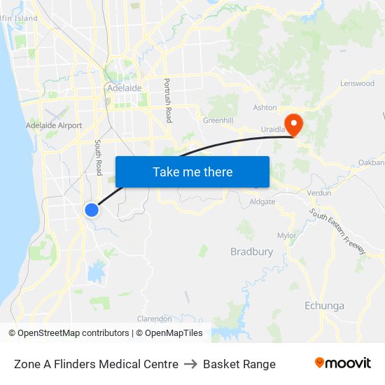 Zone A Flinders Medical Centre to Basket Range map