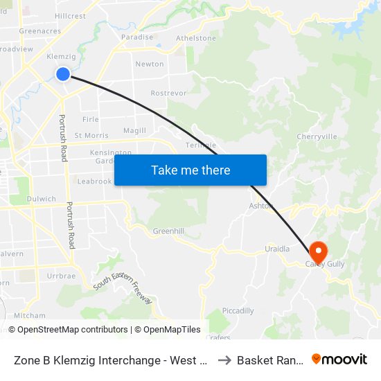 Zone B Klemzig Interchange - West side to Basket Range map