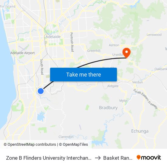 Zone B Flinders University Interchange to Basket Range map