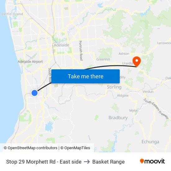 Stop 29 Morphett Rd - East side to Basket Range map