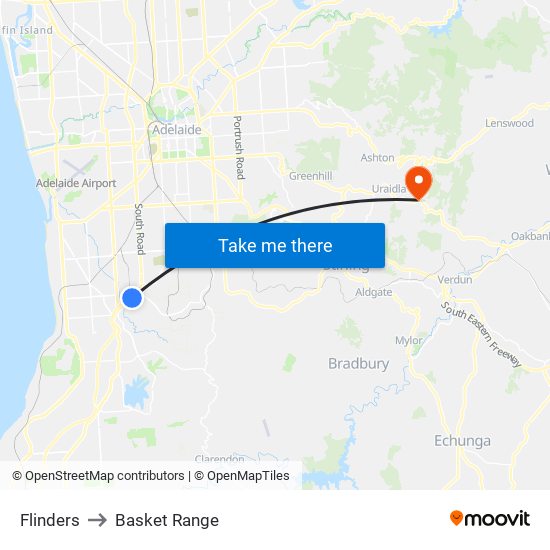 Flinders to Basket Range map