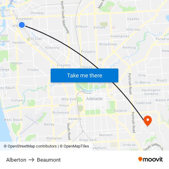 Alberton to Beaumont map