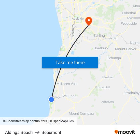 Aldinga Beach to Beaumont map