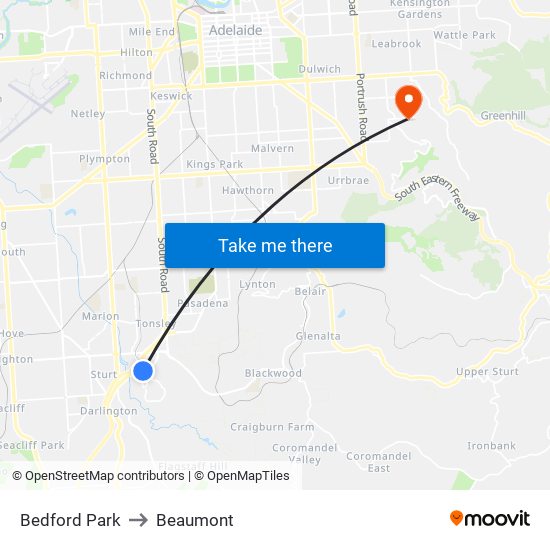 Bedford Park to Beaumont map