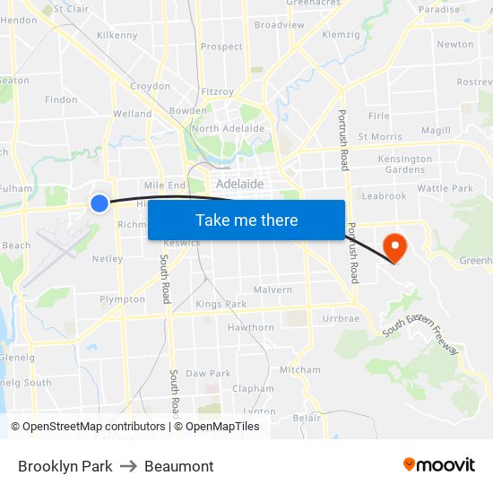 Brooklyn Park to Beaumont map