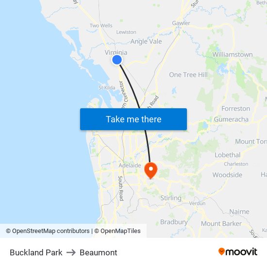 Buckland Park to Beaumont map