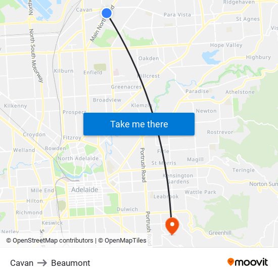 Cavan to Beaumont map