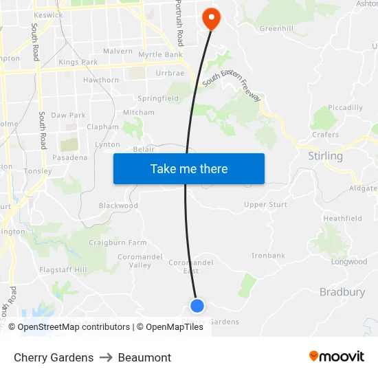 Cherry Gardens to Beaumont map