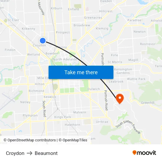 Croydon to Beaumont map