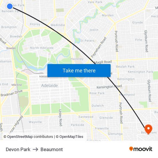 Devon Park to Beaumont map