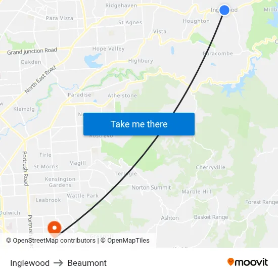 Inglewood to Beaumont map