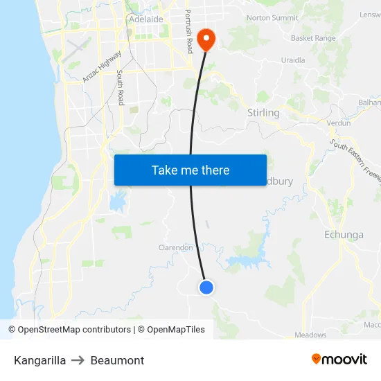 Kangarilla to Beaumont map