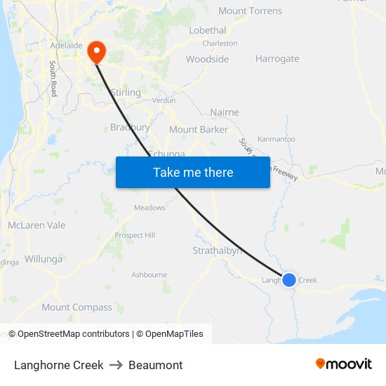 Langhorne Creek to Beaumont map