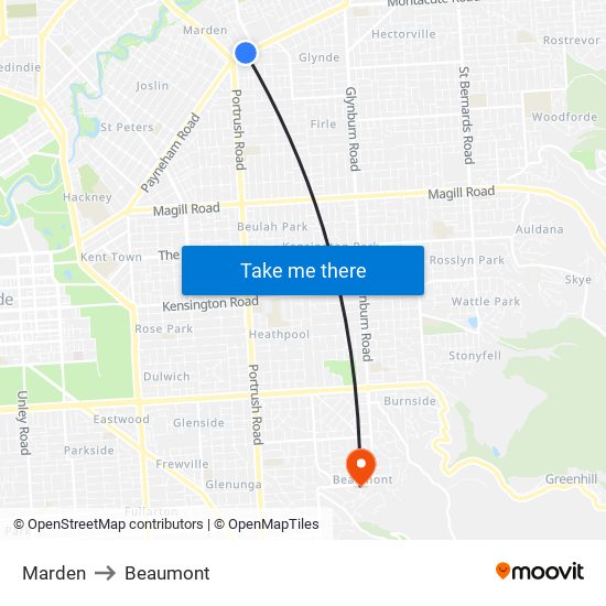 Marden to Beaumont map