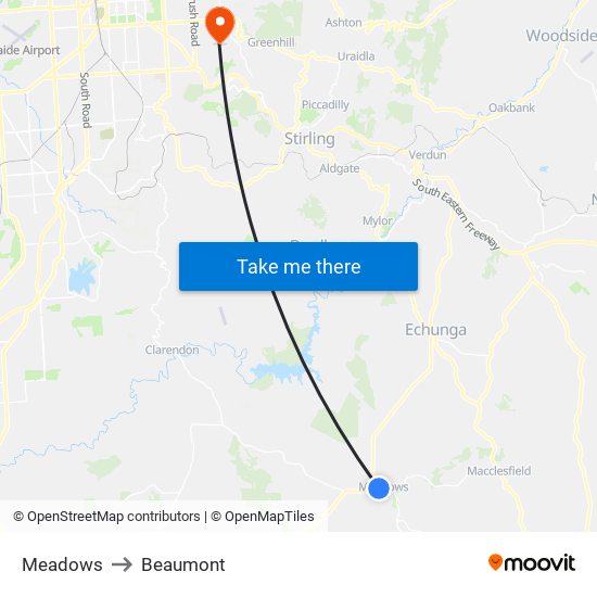 Meadows to Beaumont map